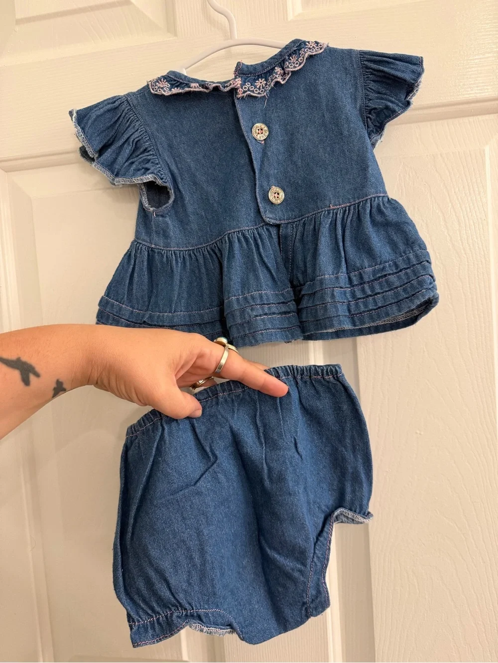 Vintage 90s Disney Babies Baby Minnie Denim 2 Piece Set 0-6 Months Circa 1996